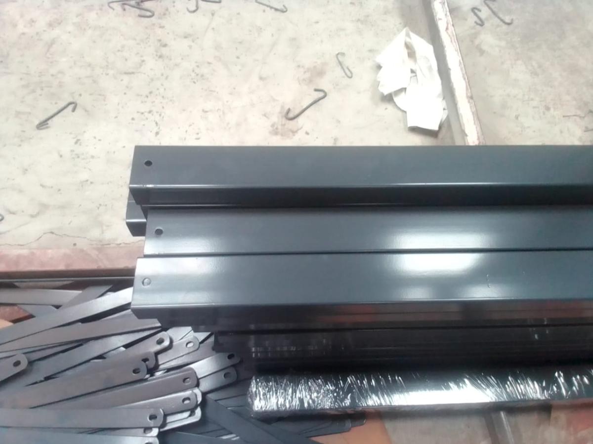 Prepared steel members in the workshop