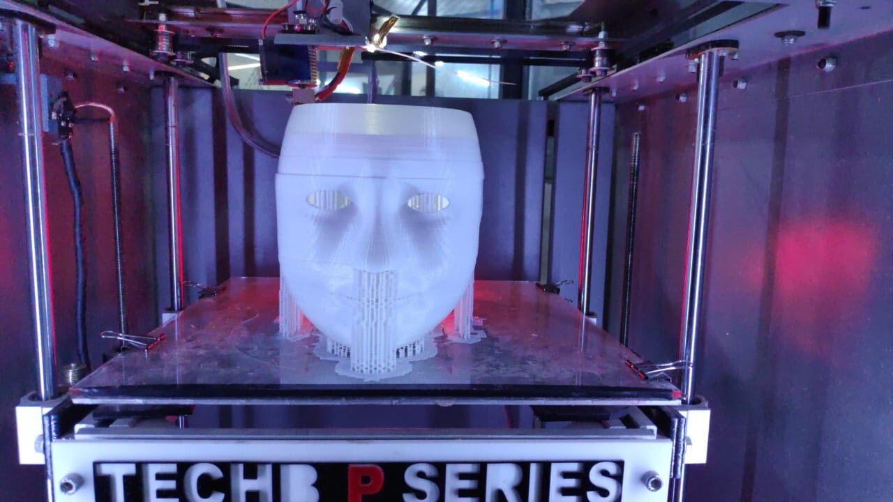 Humanoid skull being printed on an in-house 3D printer