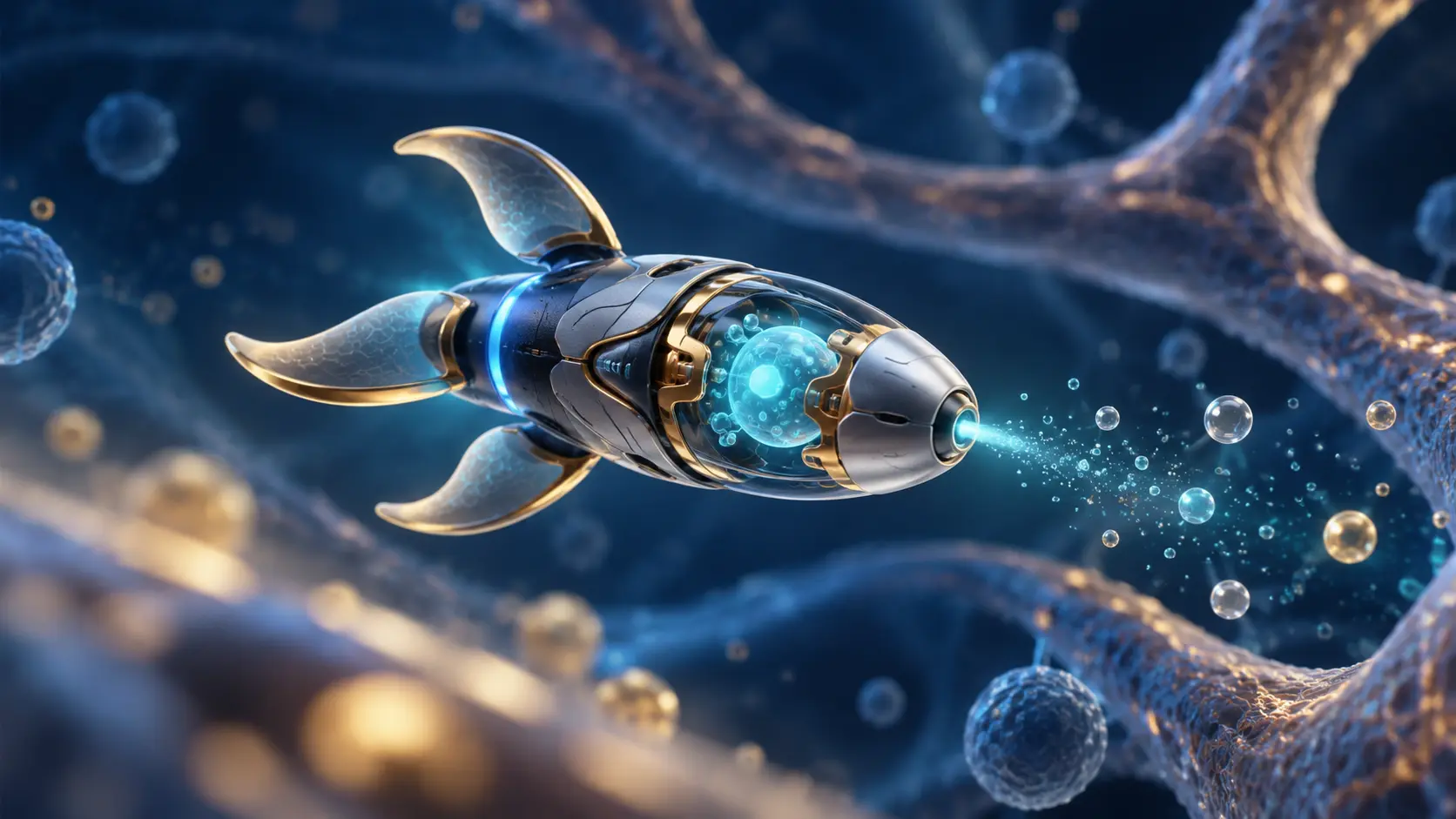 AI-generated conceptual illustration of a micro-scale drug-delivery robot