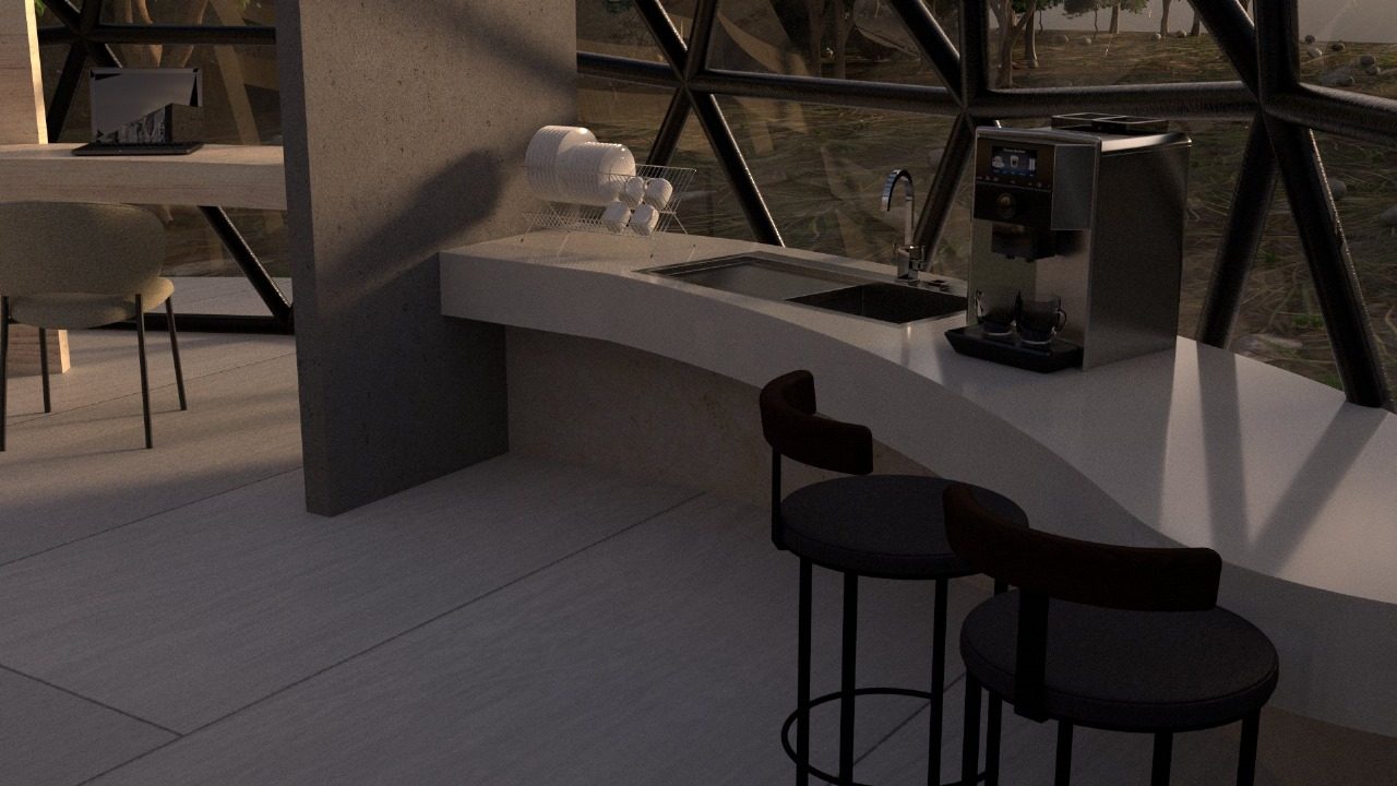 Concept render of the Vipra Resort dome suite bar counter