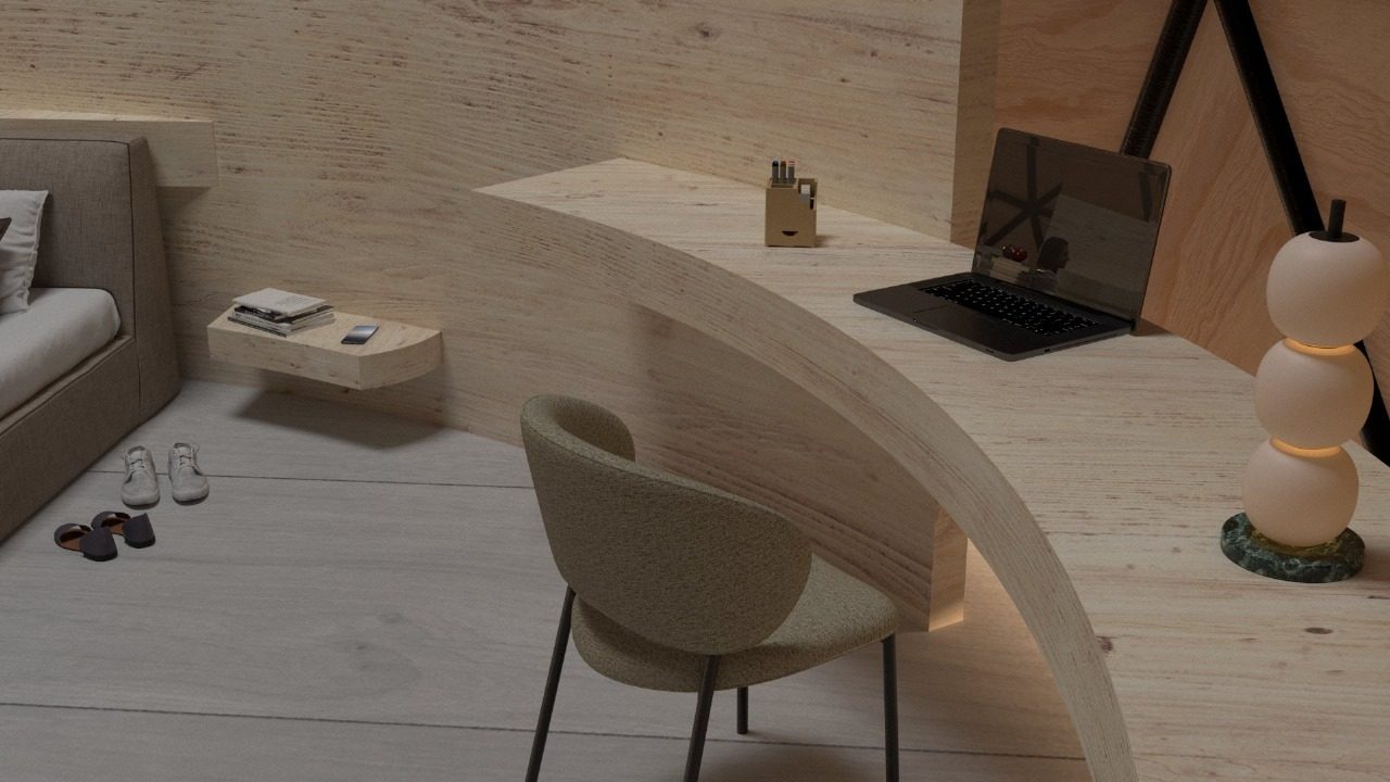 Concept render of the Vipra Resort dome suite workspace